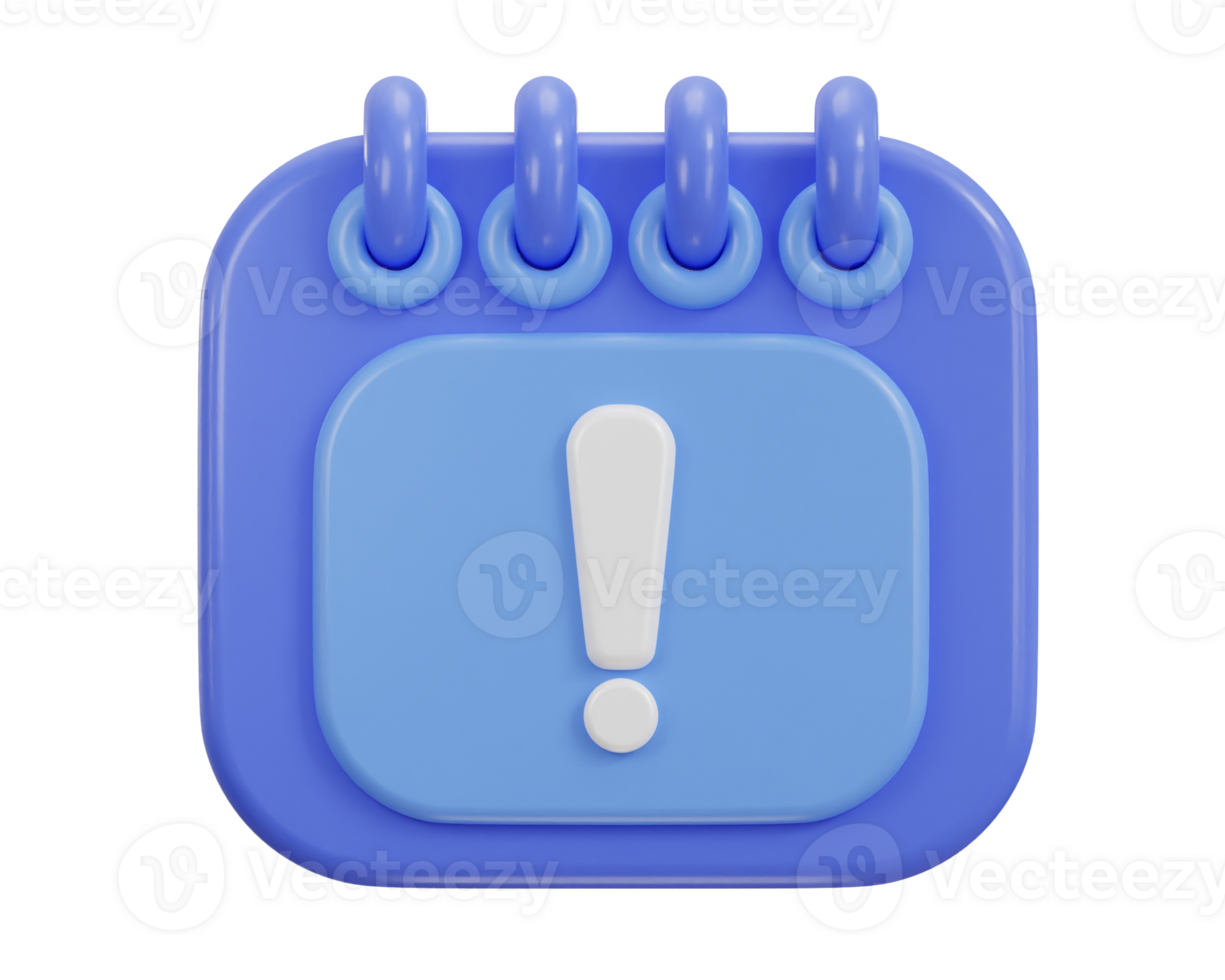 Calendar with exclamation point notification concept 3d icon png