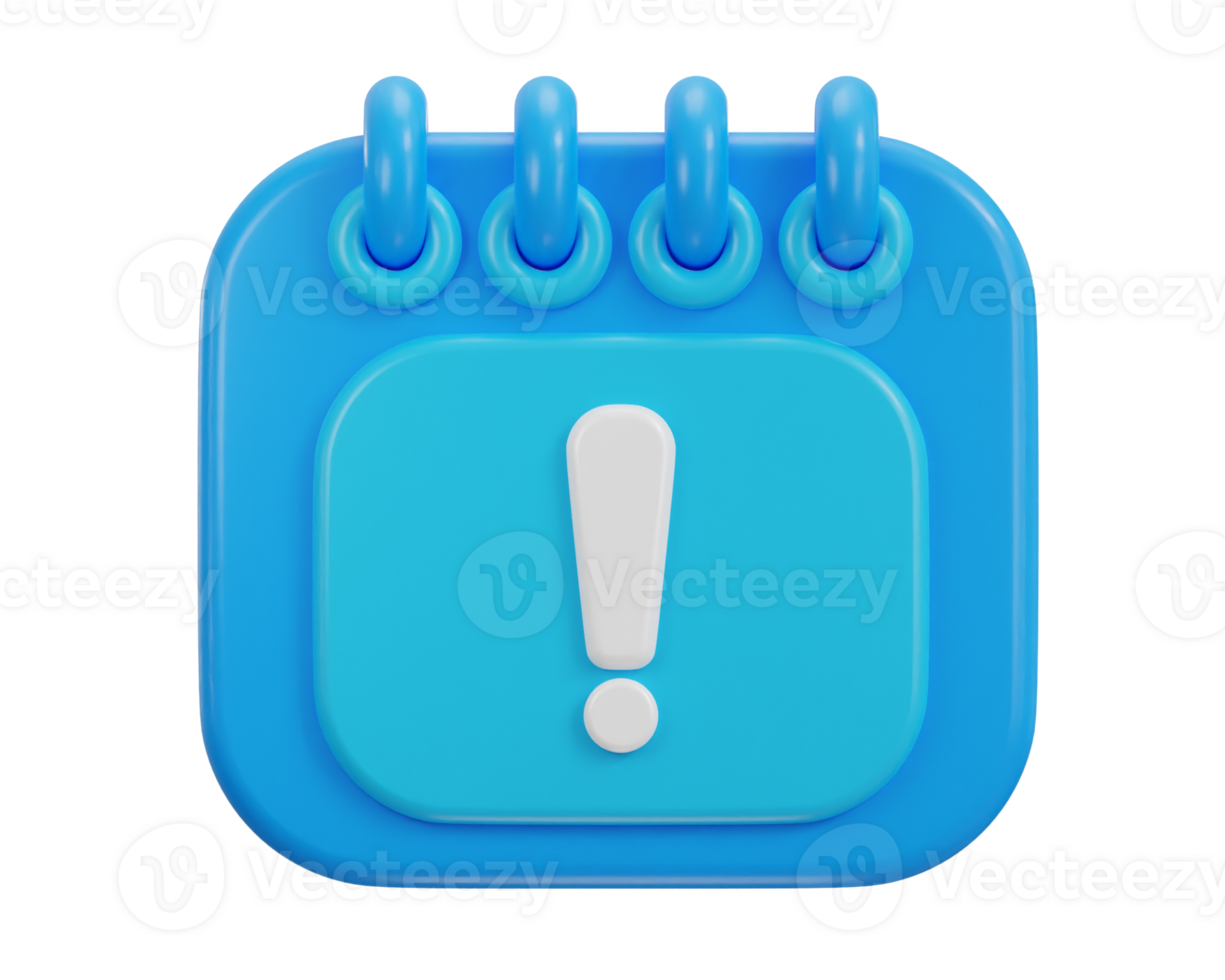 Calendar with exclamation point notification concept 3d icon png