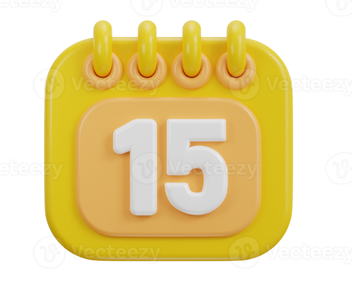 3d daily calendar planing icon with number of 15th 3d rendering png