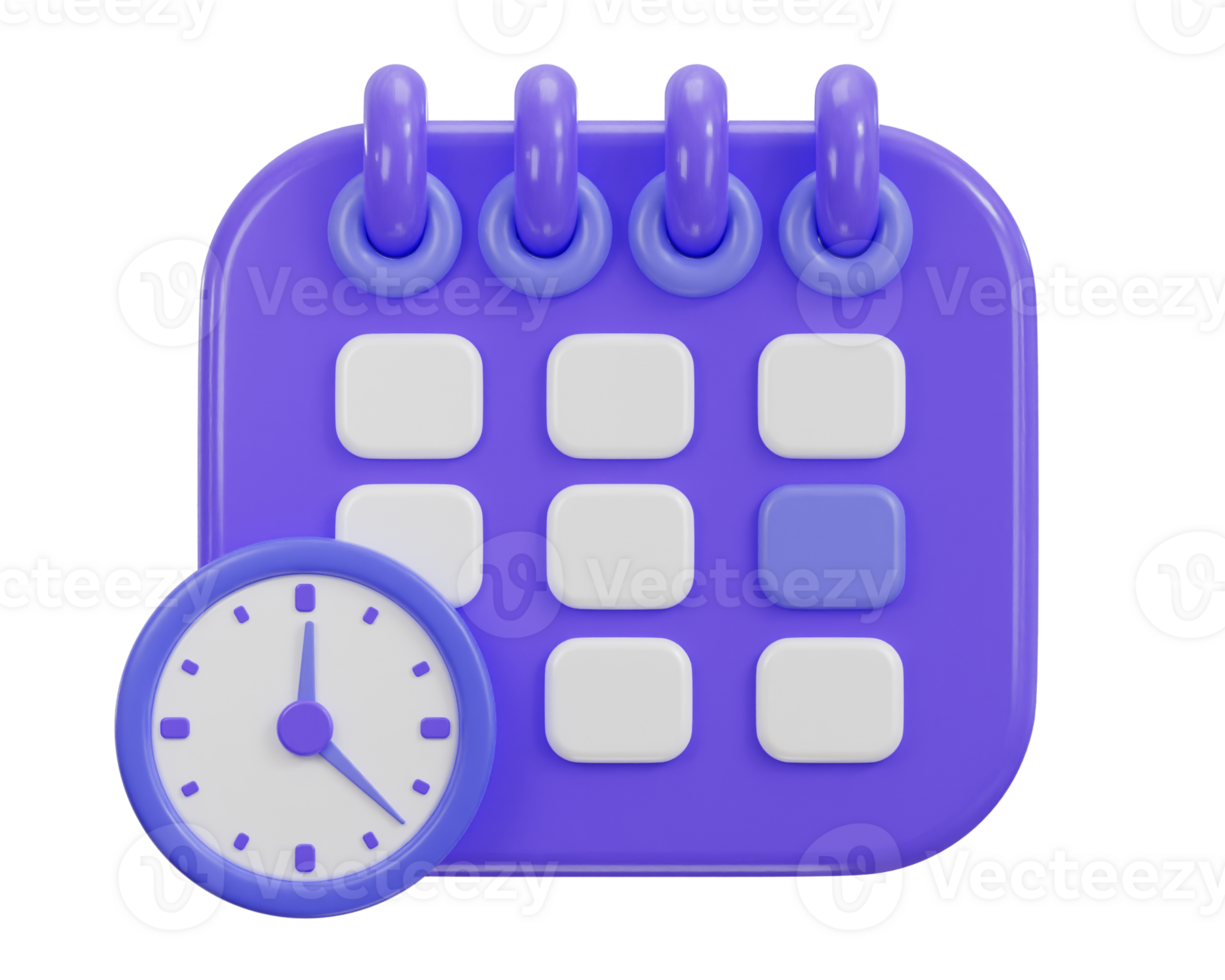 calendar icon with clock and date time management planning icon 3d render png
