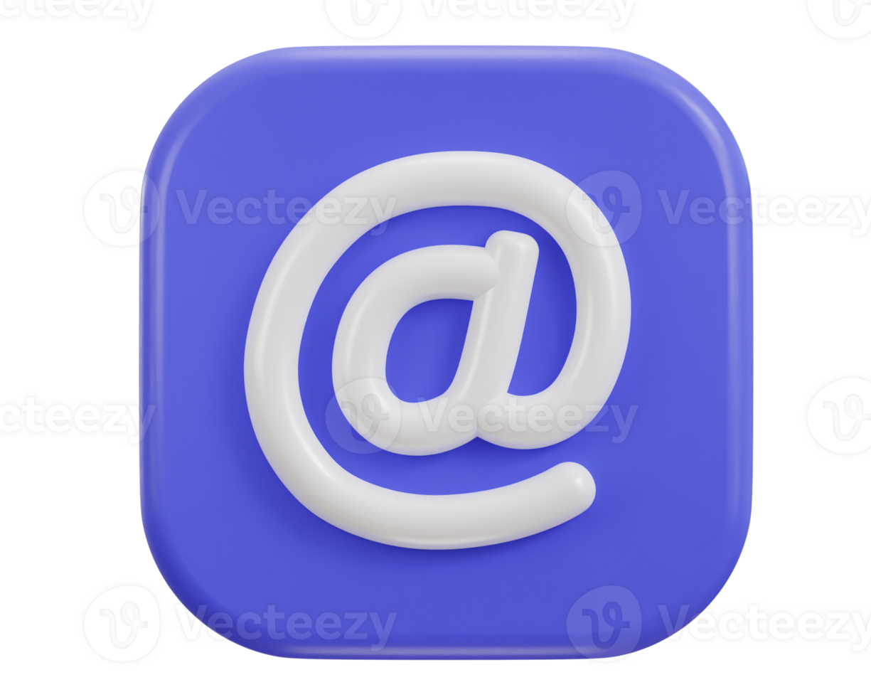 3d email icon on at the rate sign on button icon illustration png