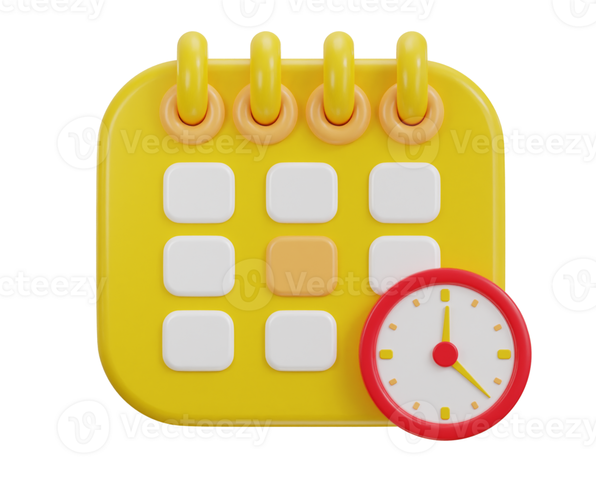 calendar icon with clock and date time management planning icon 3d render png