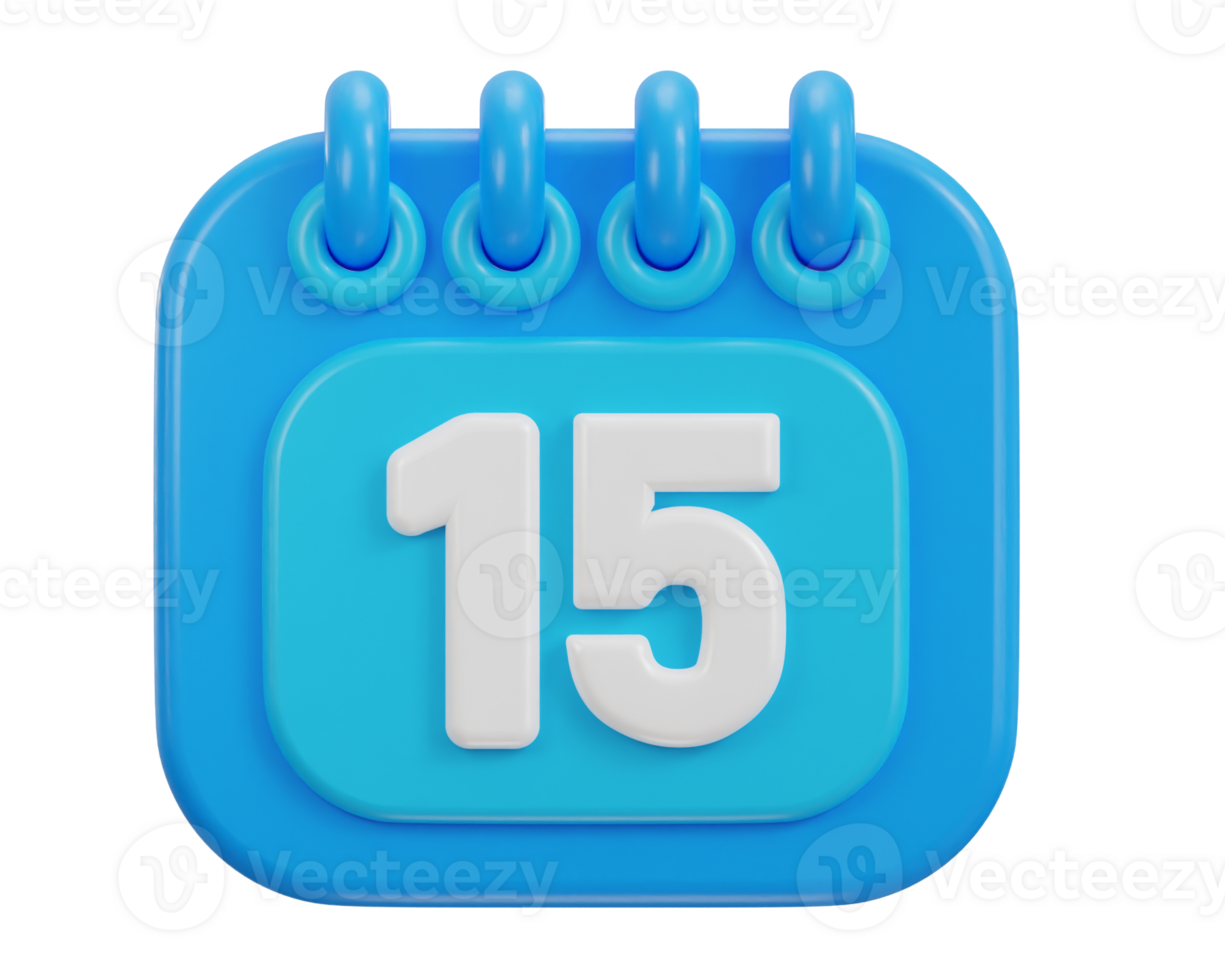 3d daily calendar planing icon with number of 15th 3d rendering png