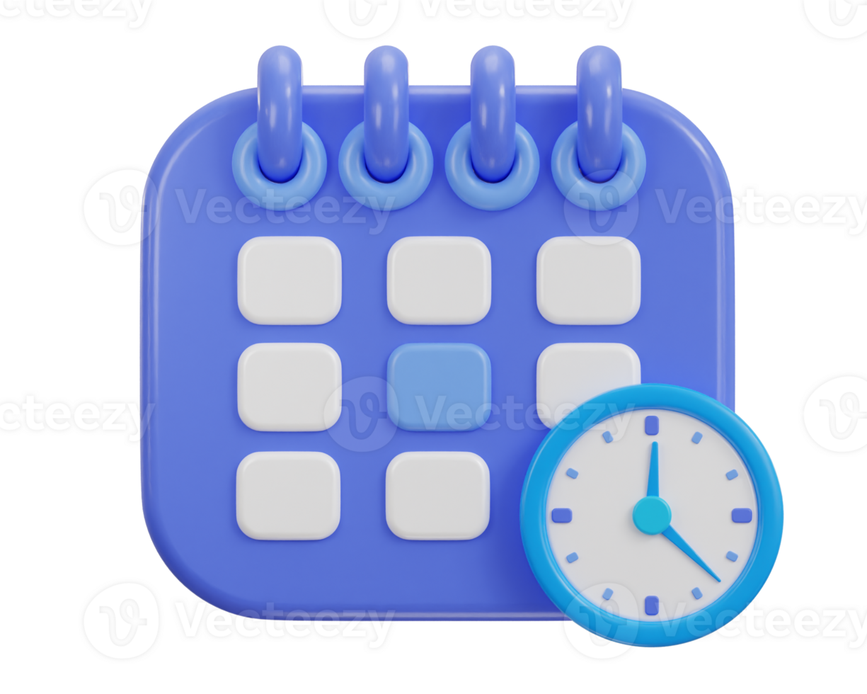 calendar icon with clock and date time management planning icon 3d render png