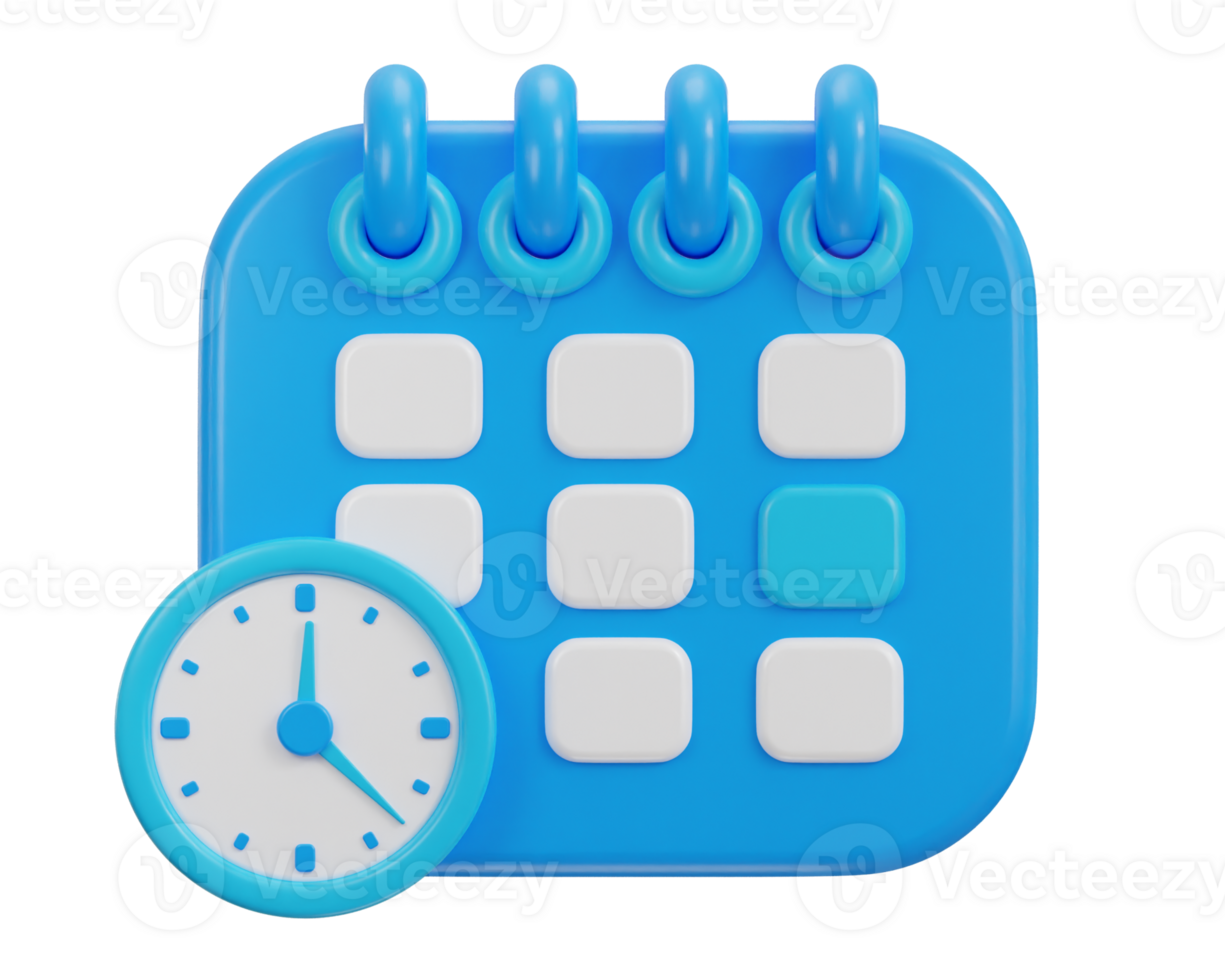 calendar icon with clock and date time management planning icon 3d render png