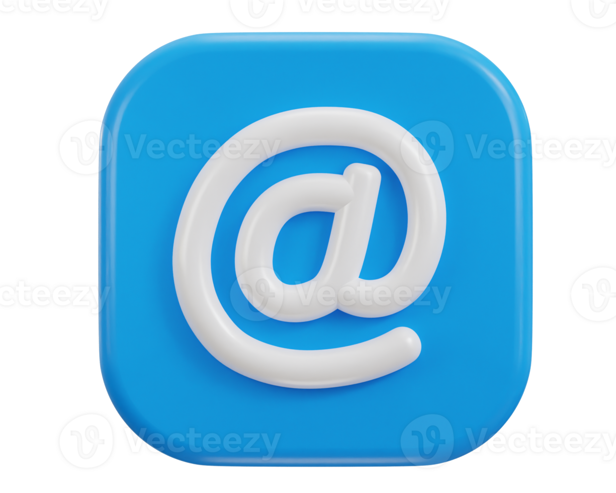 3d email icon on at the rate sign on button icon illustration png