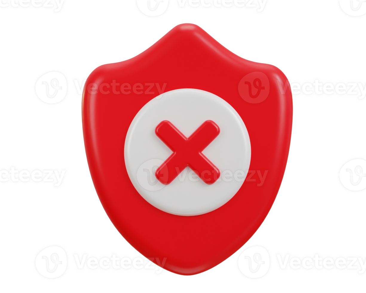 security error cross mark with protect shield icon 3d render png