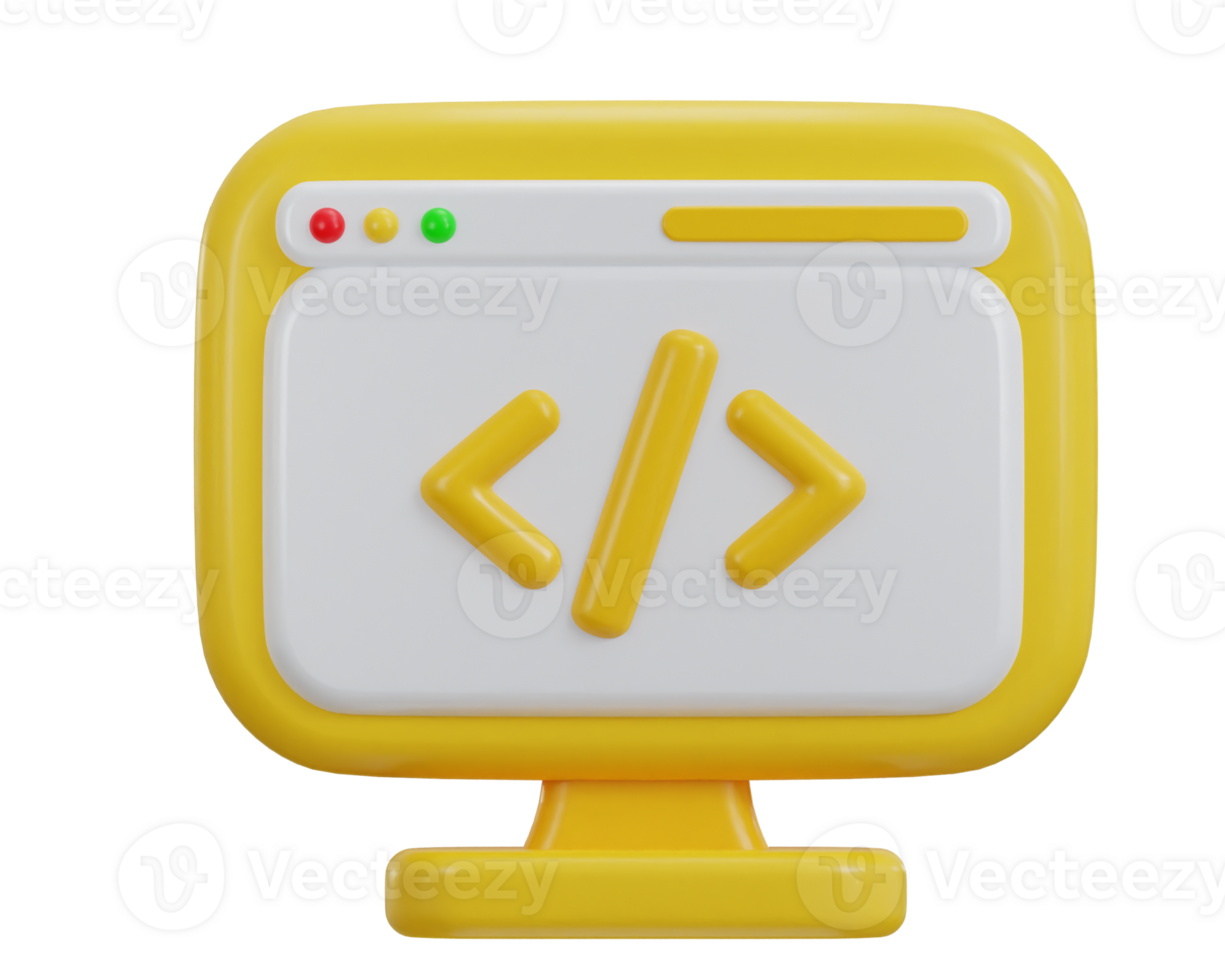3d coding icon symbol of software and web development illustration png