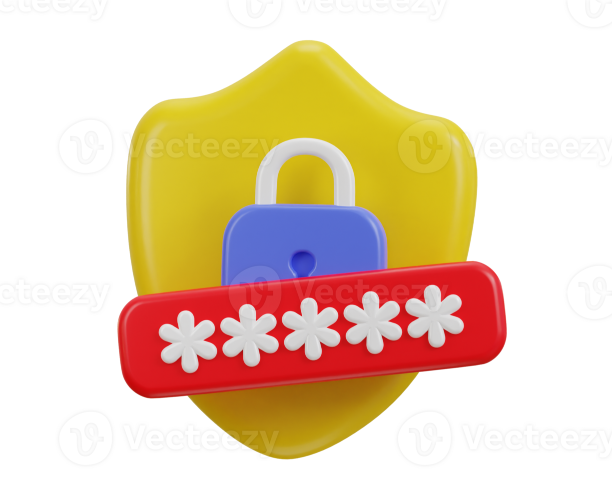 3d padlock with security shield password secure icon illustration png