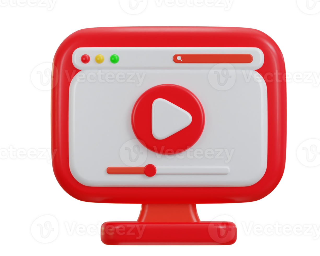 3d media player icon on the browser window on the monitor screen png