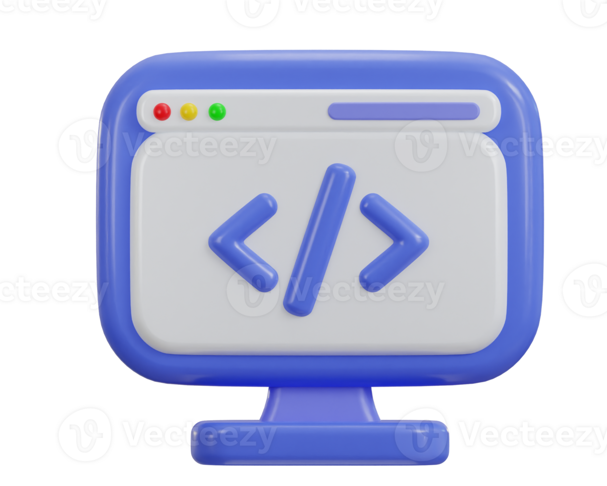 3d coding icon symbol of software and web development illustration png