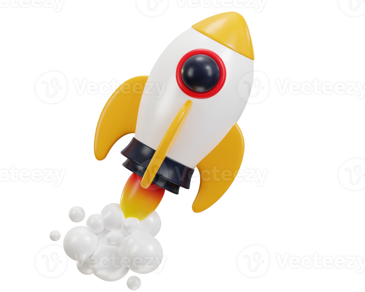 flying space rocket with spewing fire spaceship launch 3d rendering icon illustration png