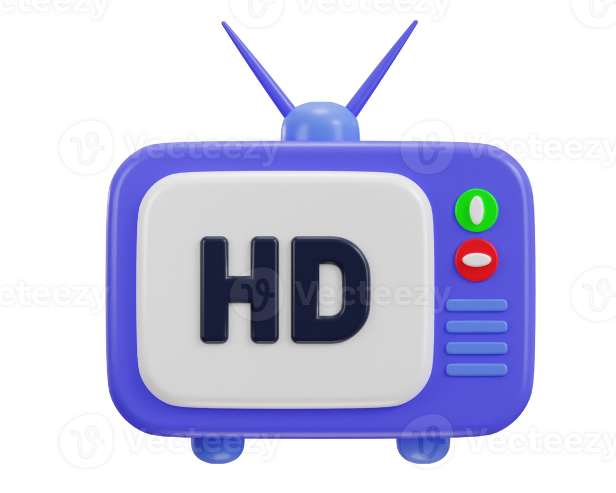 HD streaming on retro smart television icon 3d render png