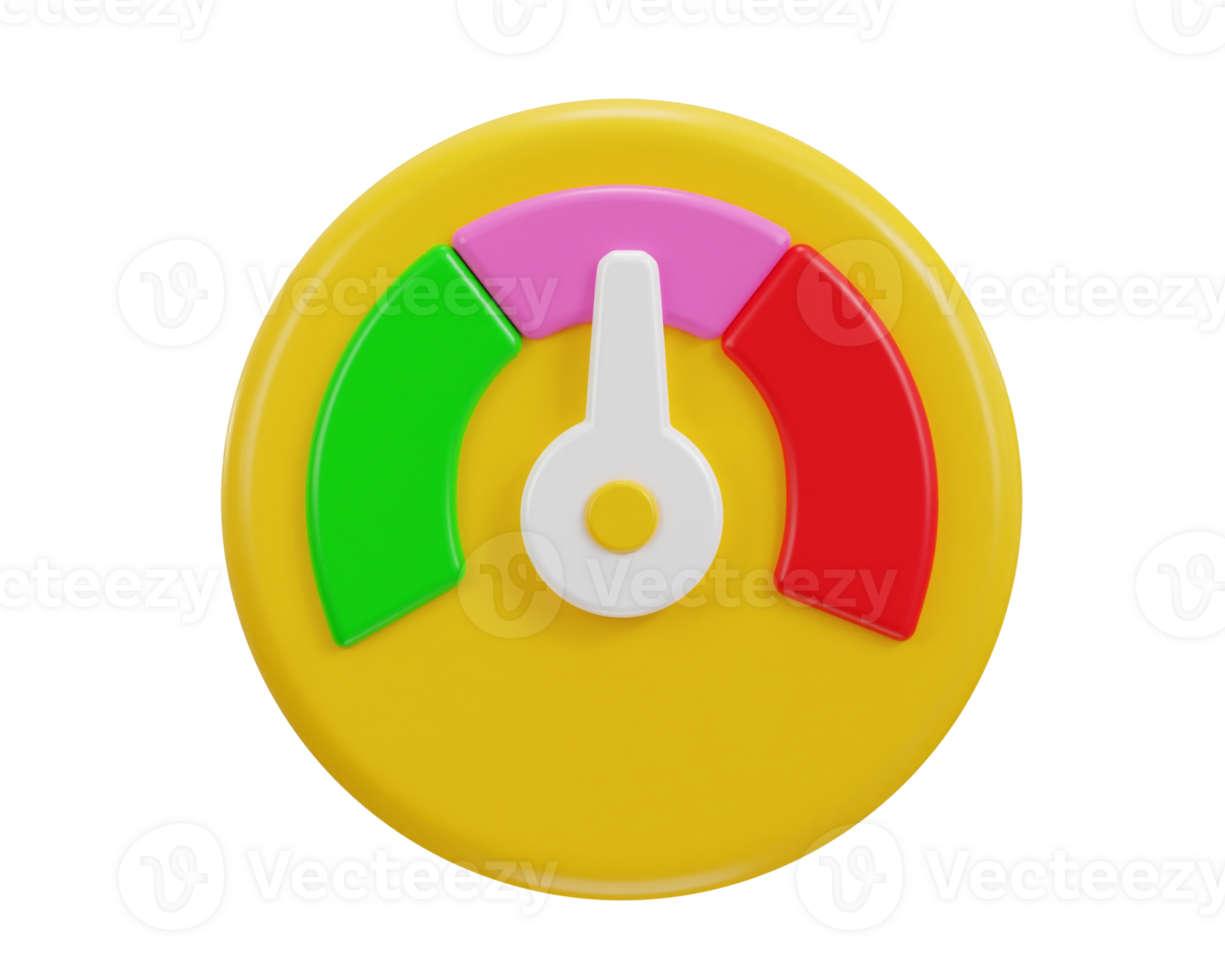 Speedometer with arrow and dashboard icon 3d render png