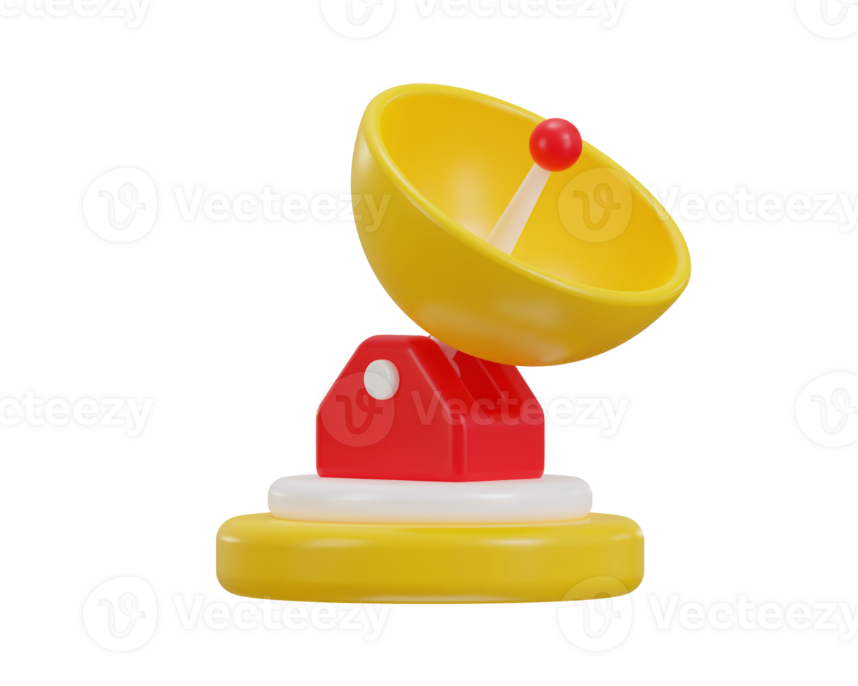 Satellite dish signal GPS radar in yellow, red and white color icon 3d rendering illustration png