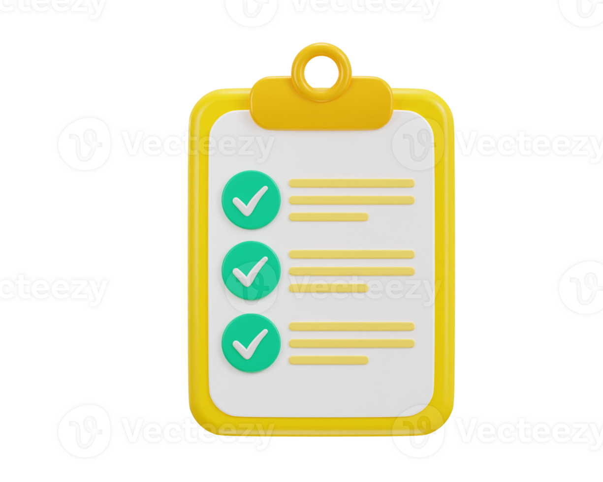 3d clipboard with checklist todo check list business education task management concept icon png