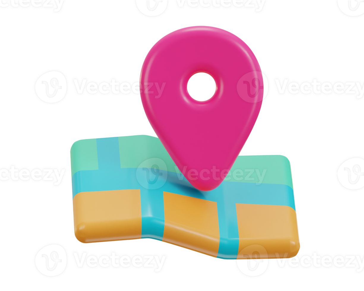 3d rendering of map with gps travel icon png
