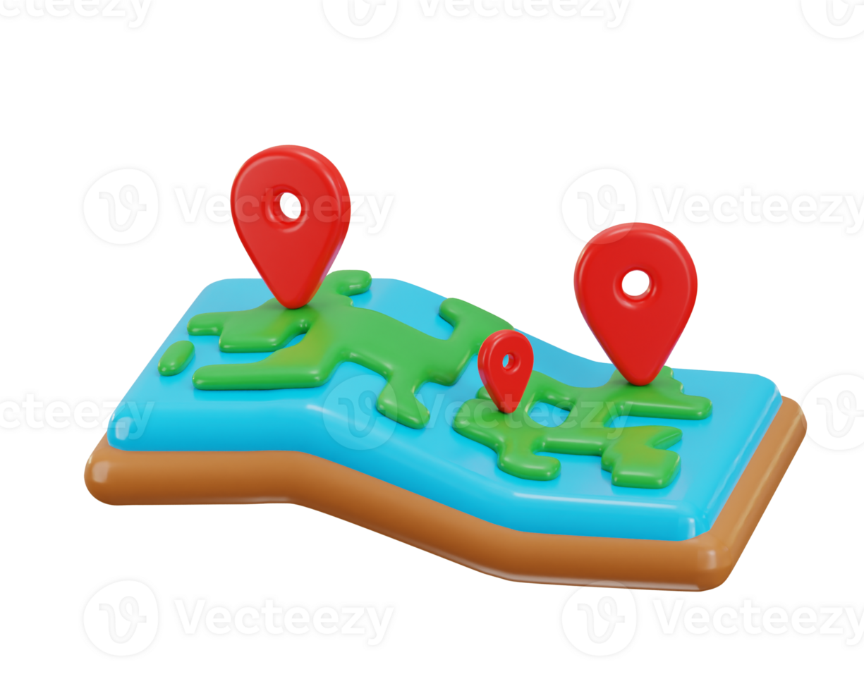 3d map with location icon illustration png