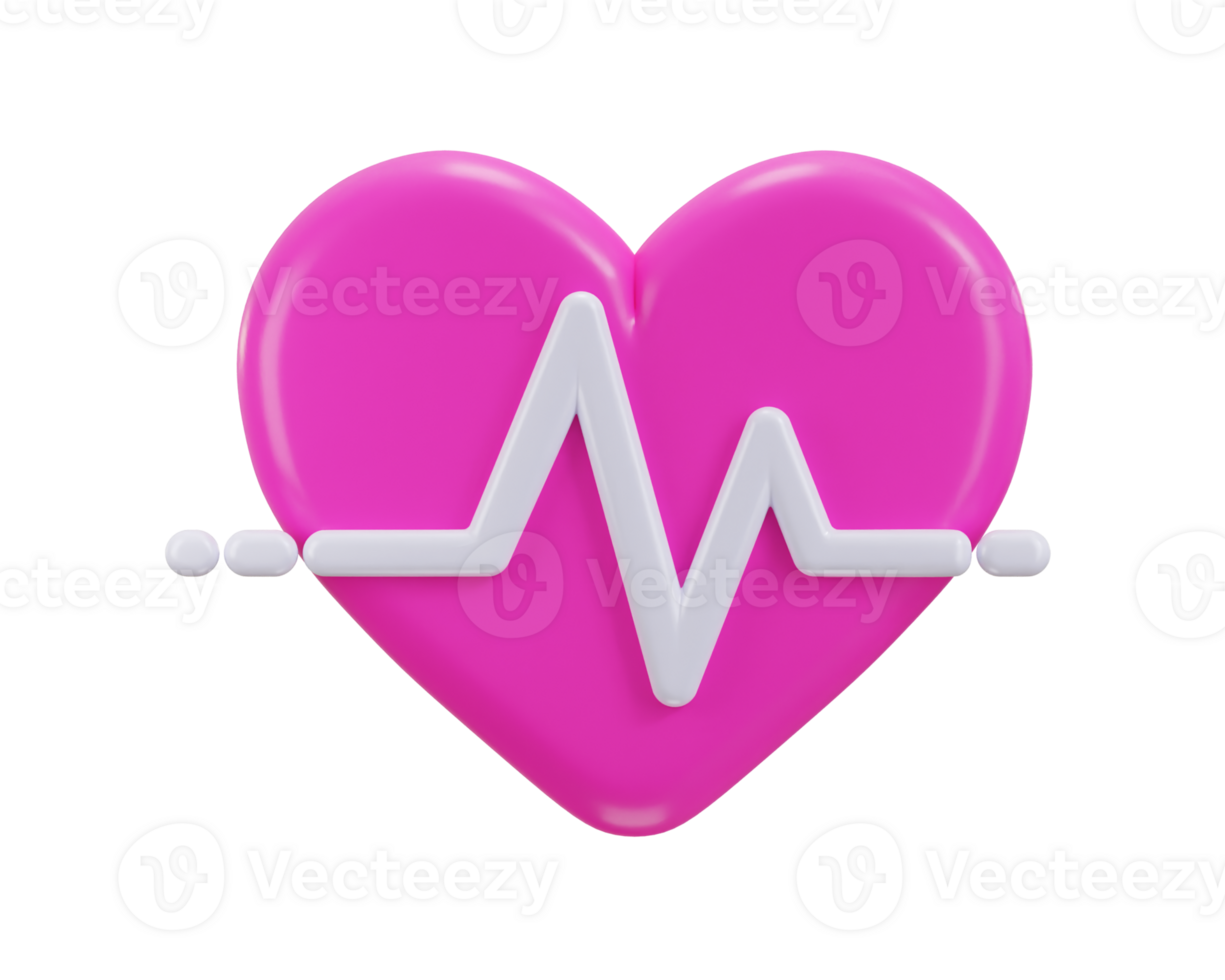 red heart with white pulse line icon 3d rendering illustration png