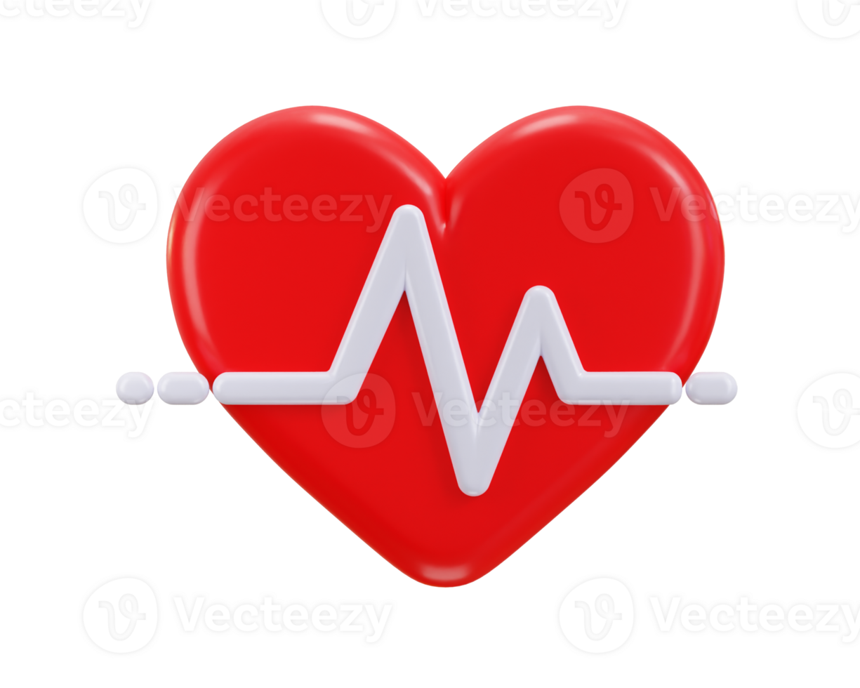 red heart with white pulse line icon 3d rendering illustration png