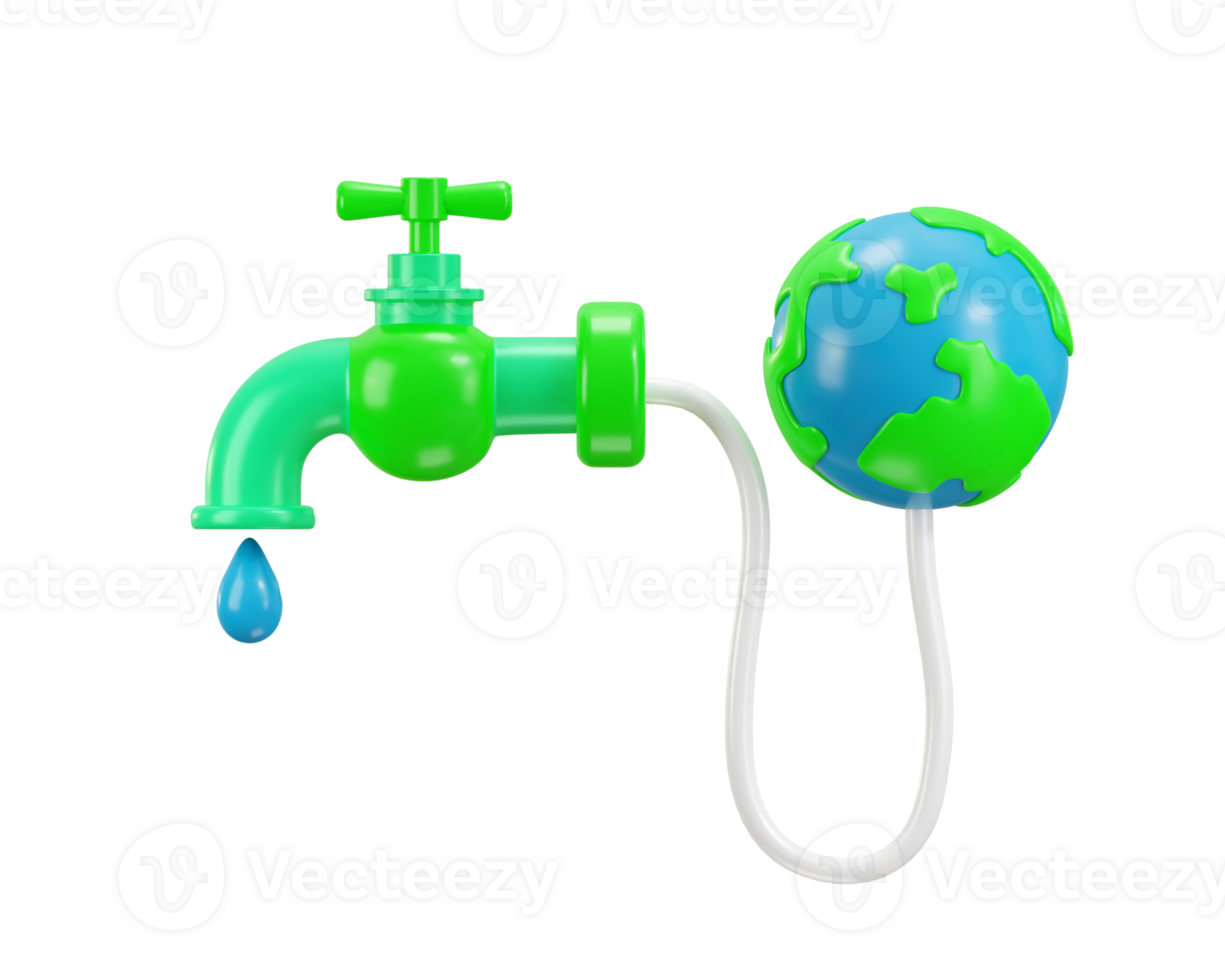 green world with natural water on a tap icon green environment icon 3d render png
