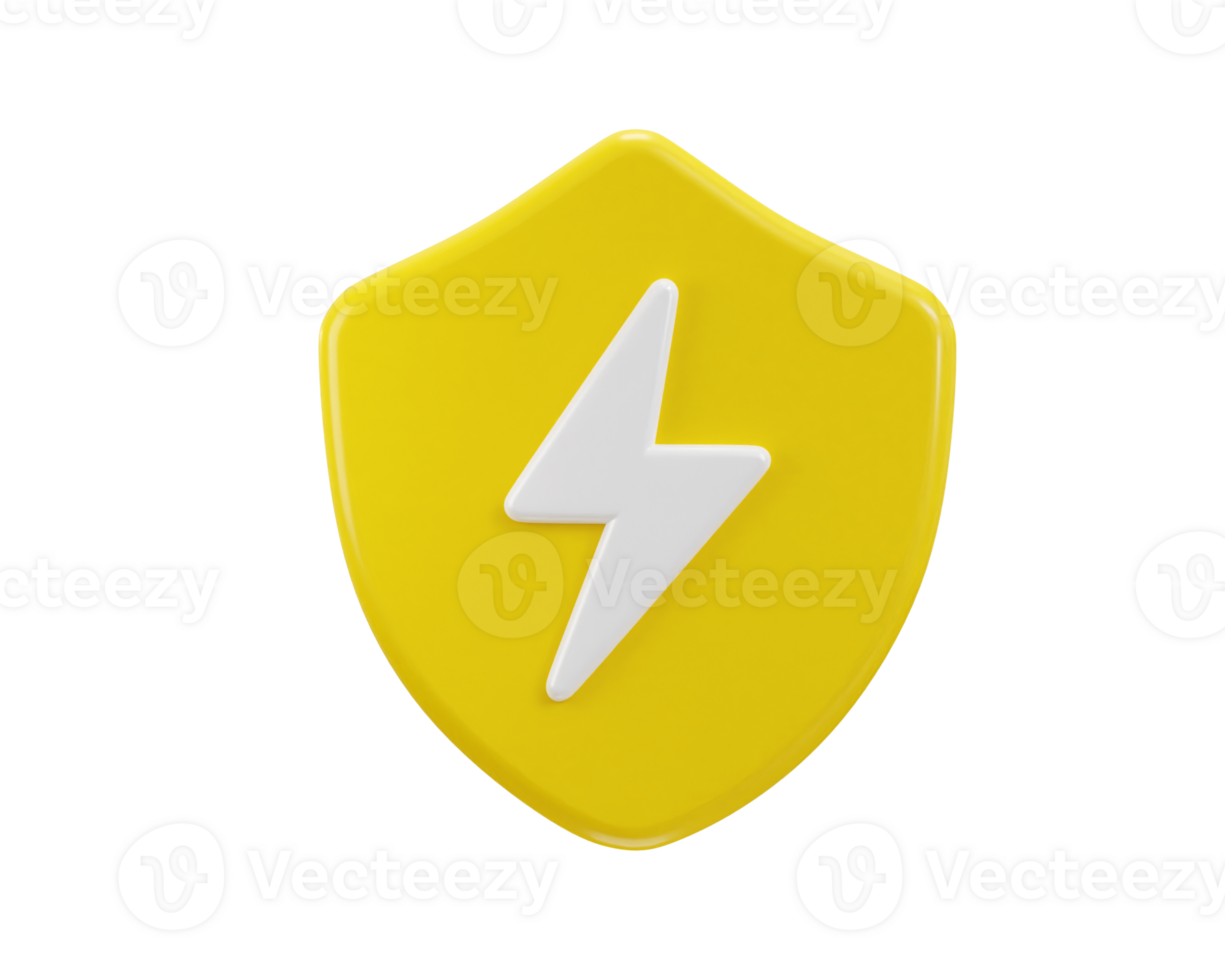 white lightning on a red shield protection icon 3d rendering illustration png