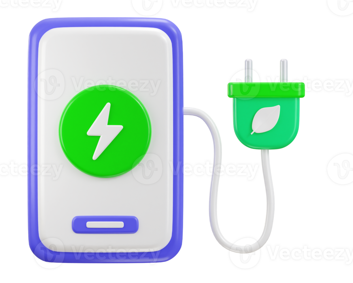 battery charging station icon on green energy recycle icon 3d render png