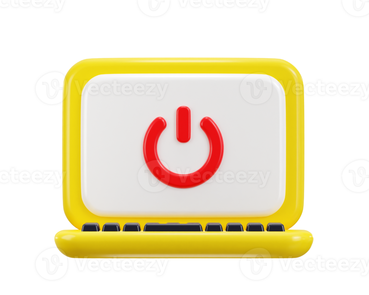 power button icon on laptop screen shutdown 3d rendering illustration png