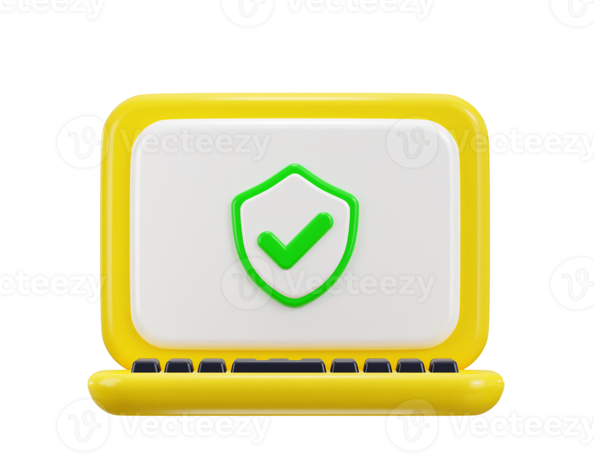 laptop with security shield symbol data protection internet security icon 3d rendering illustration png