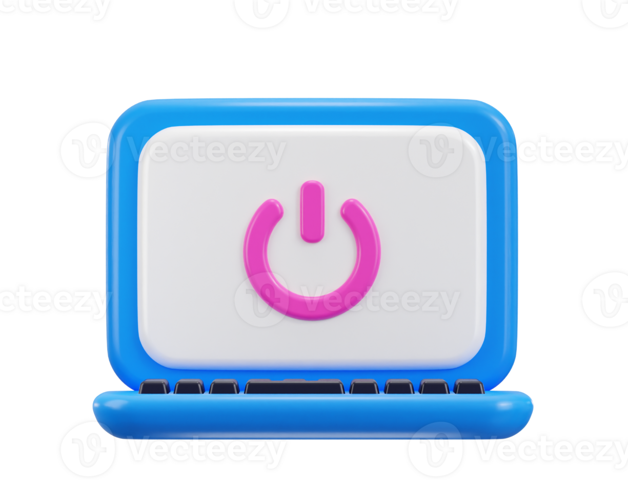 power button icon on laptop screen shutdown 3d rendering illustration png