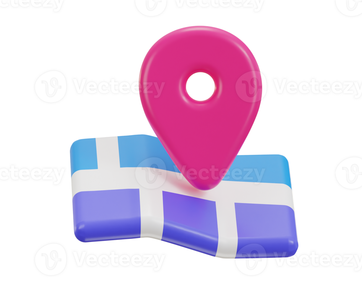 3d rendering of map with gps travel icon png