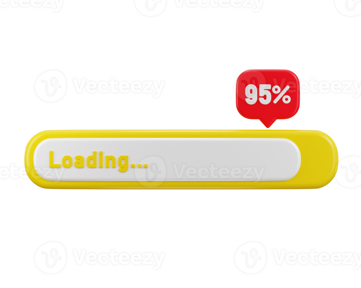 95 percent progress of loading bar icon 3d rendering illustration png