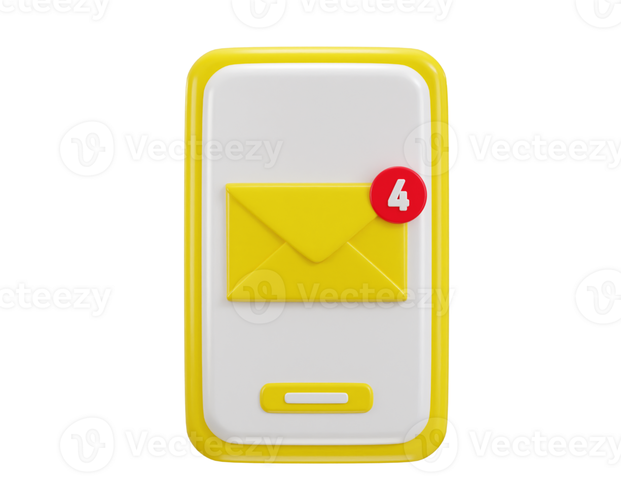 mail envelope icon with notification new message in smart phone icon 3d rendering illustration png