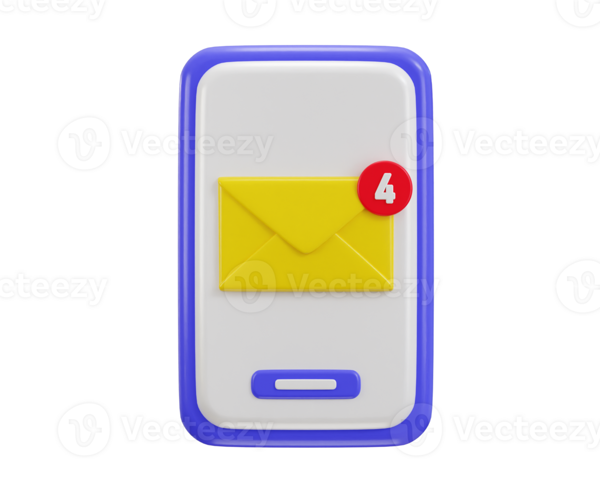mail envelope icon with notification new message in smart phone icon 3d rendering illustration png