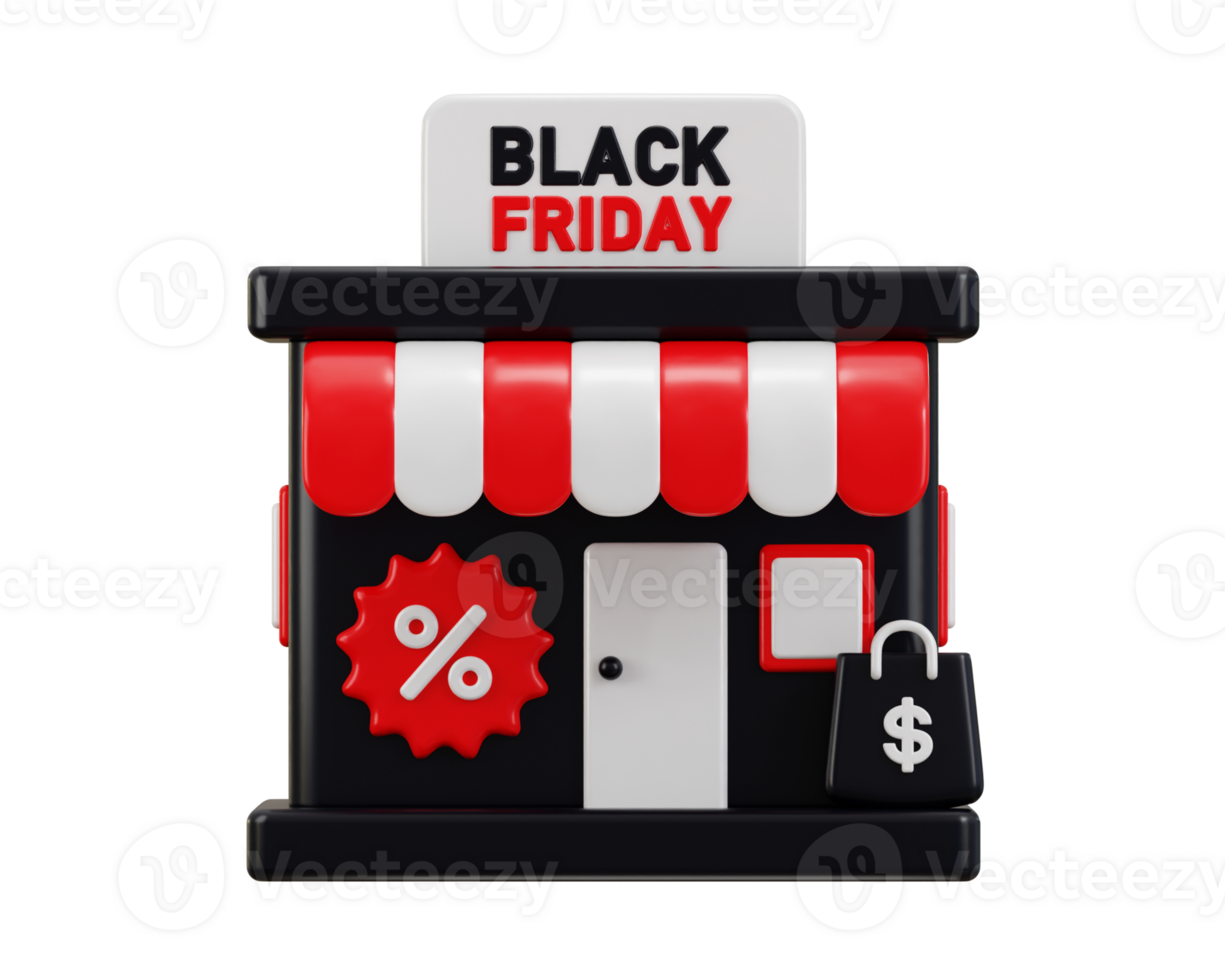 black friday store on a selling offer promotion tag with shopping bag icon 3d rendering illustration png