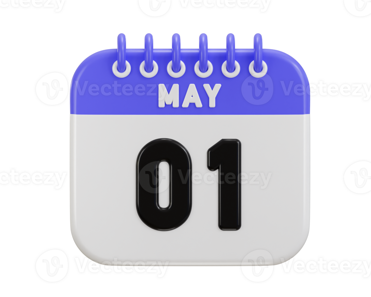 1st of May date on calendar icon 3d rendering illustration png