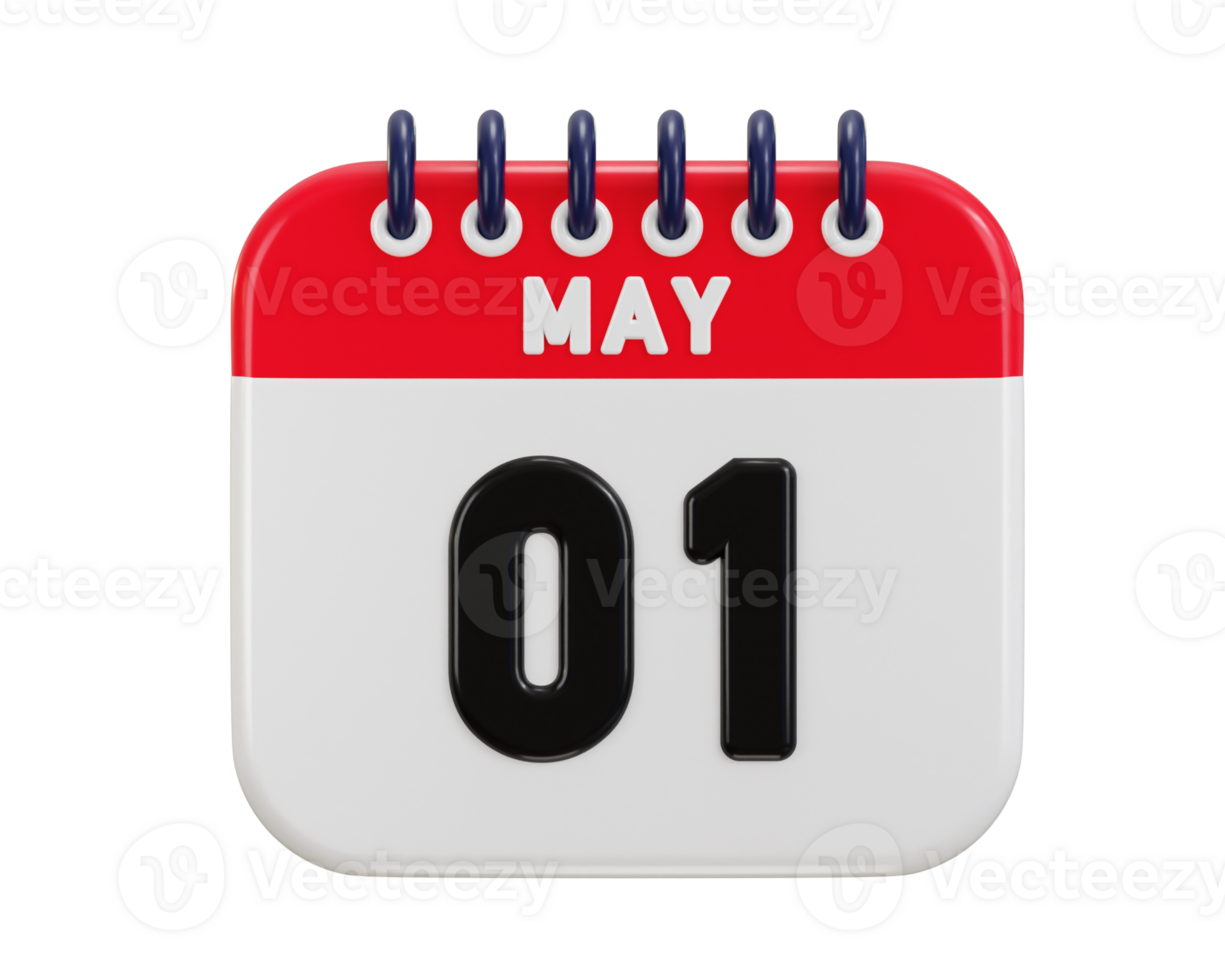 1st of May date on calendar icon 3d rendering illustration png