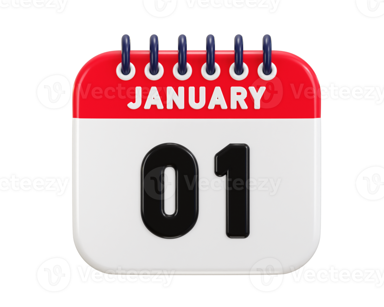 1st of January date on calendar icon 3d rendering illustration png
