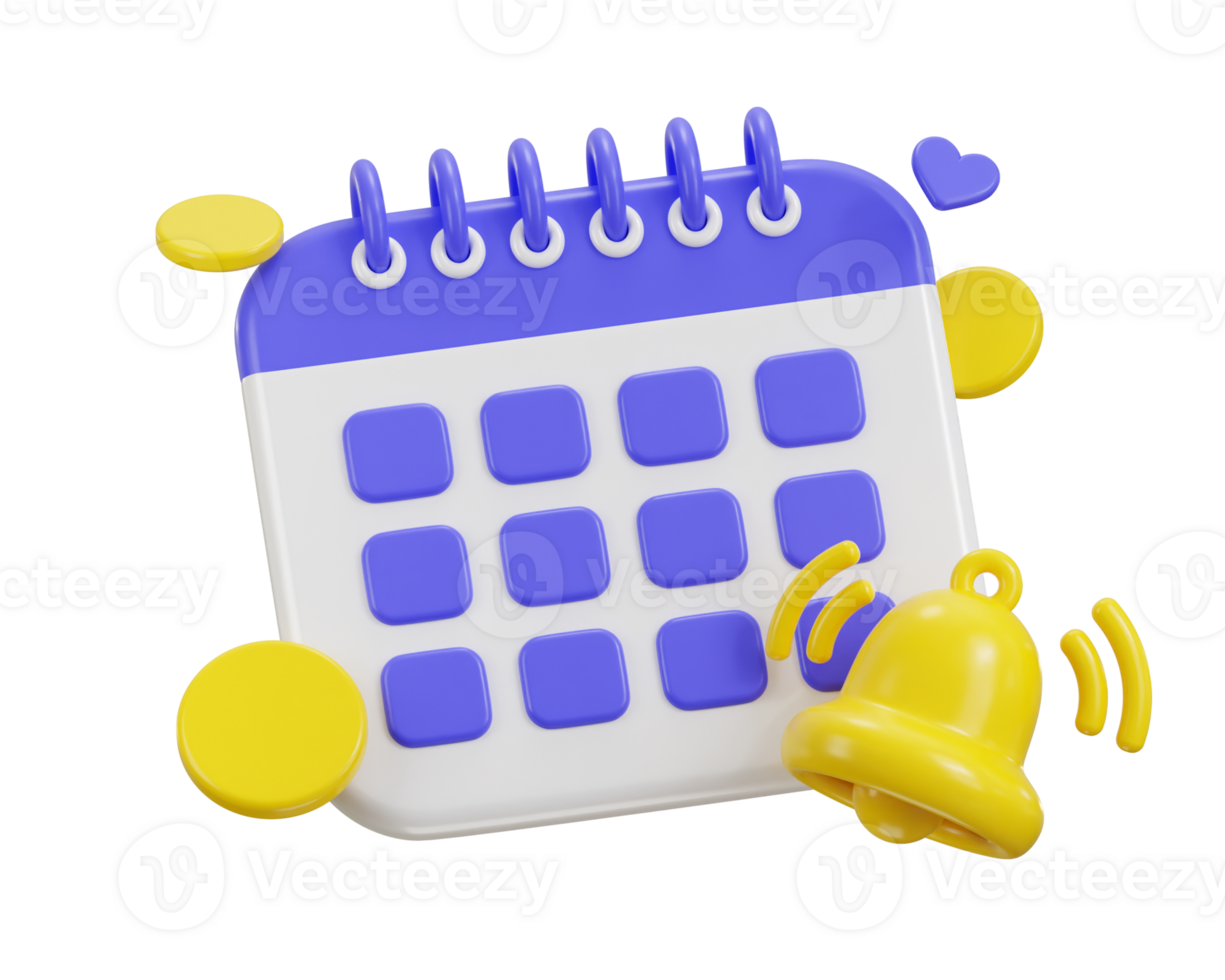 3d calendar and bell icon with gold coins around. the concept of a reminder of time icon 3d render png
