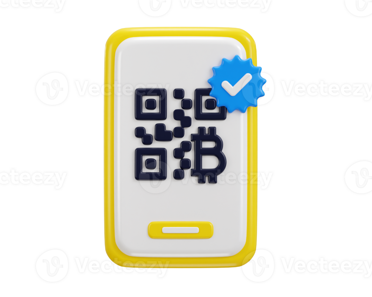 3d Smart phone with qr code scanner verified icon png