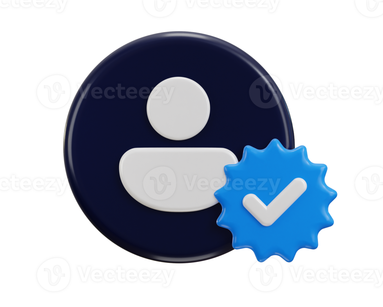 3d user account blue mark icon concept of user verified icon illustration png