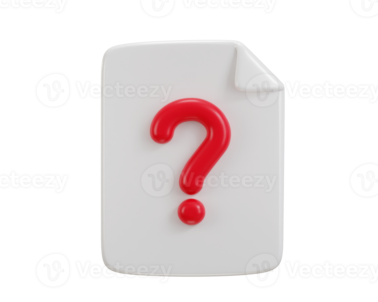 3d document paper with question mark paper document sheet with question sign faq question mark icon 3d render png
