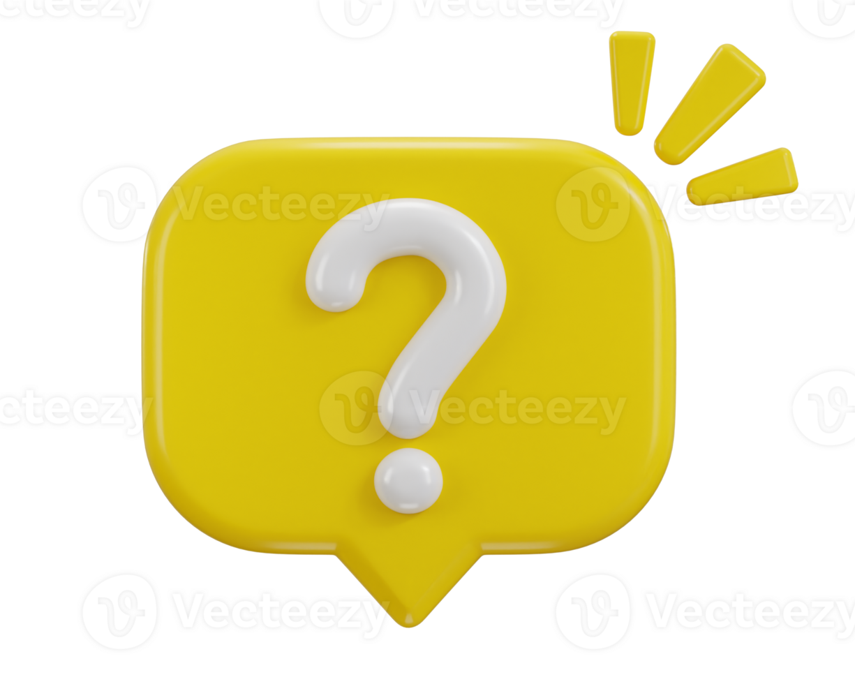 3d question mark icon sign on asking FAQ and QA answer solution information. Have a question mark icon illustration png