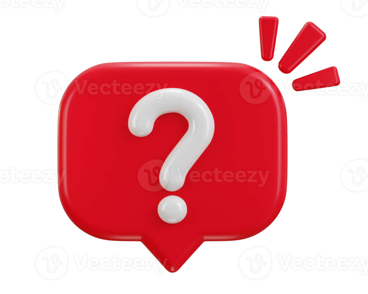 3d question mark icon sign on asking FAQ and QA answer solution information. Have a question mark icon illustration png