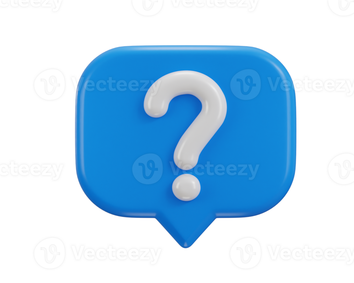 3d question mark icon sign on asking FAQ and QA answer solution information. Have a question mark icon illustration png