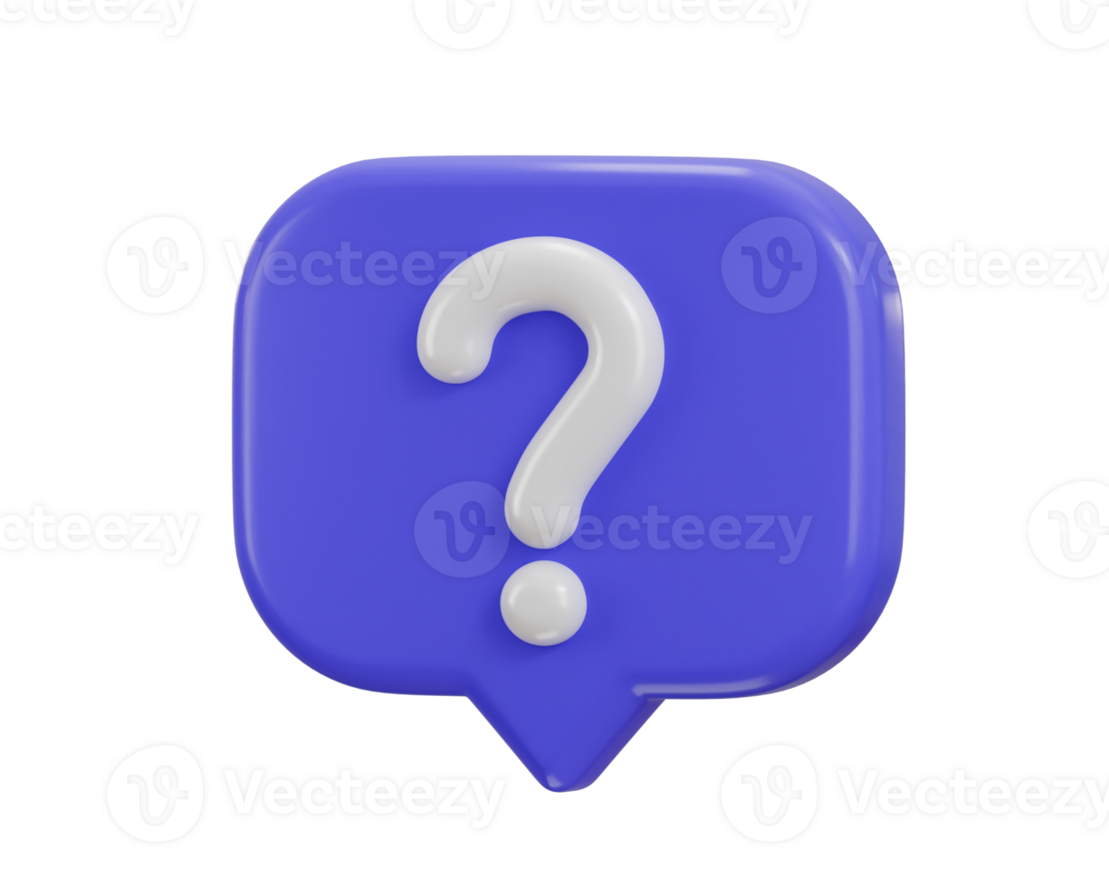 3d question mark icon sign on asking FAQ and QA answer solution information. Have a question mark icon illustration png