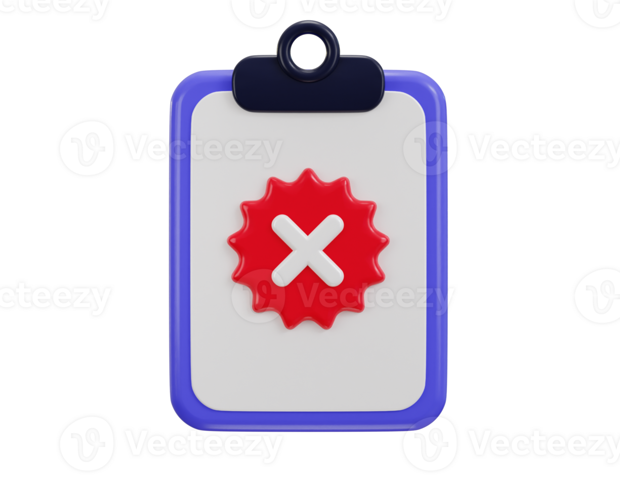 clipboard with cross mark paper failed icon 3d rendering illustration png