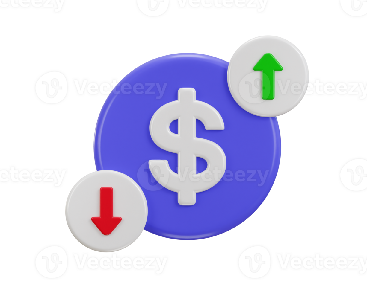 3d dollar currency value up and down and currency exchange icon 3d render png