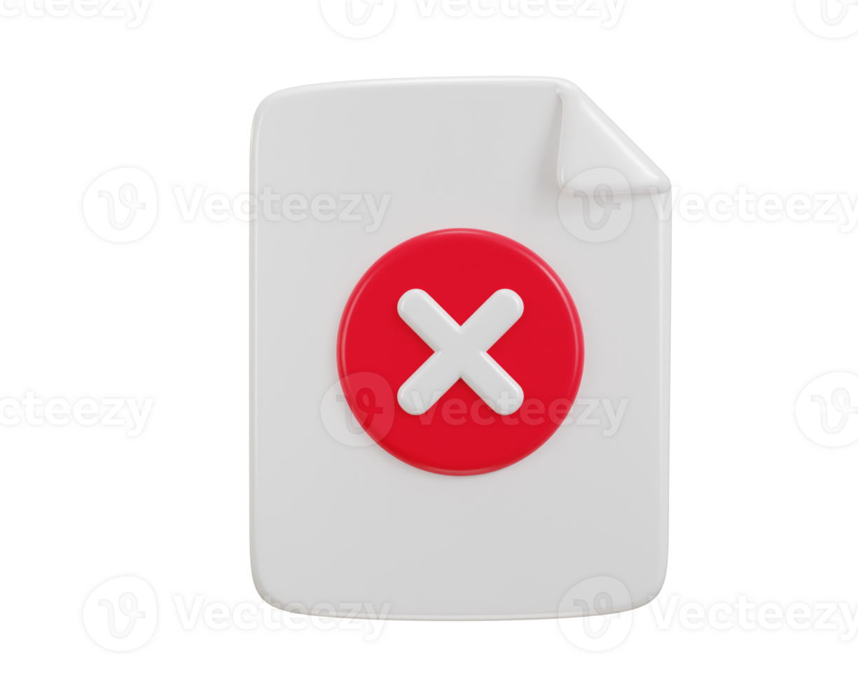cross mark on paper failed icon 3d rendering illustration png