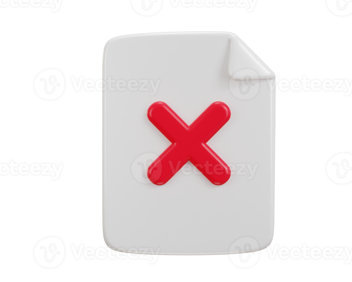 cross mark on paper failed icon 3d rendering illustration png